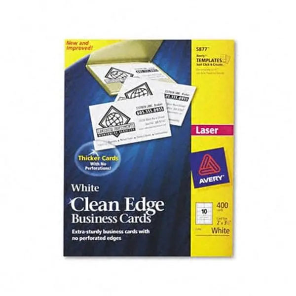 Avery Clean Edge Laser Cardstock Cards, 2x3.5in White Thick Paper Board Cards (10 per Sheet, 400 per Box), Cardstock Business Cards, Thick Paper Board Business Cards
