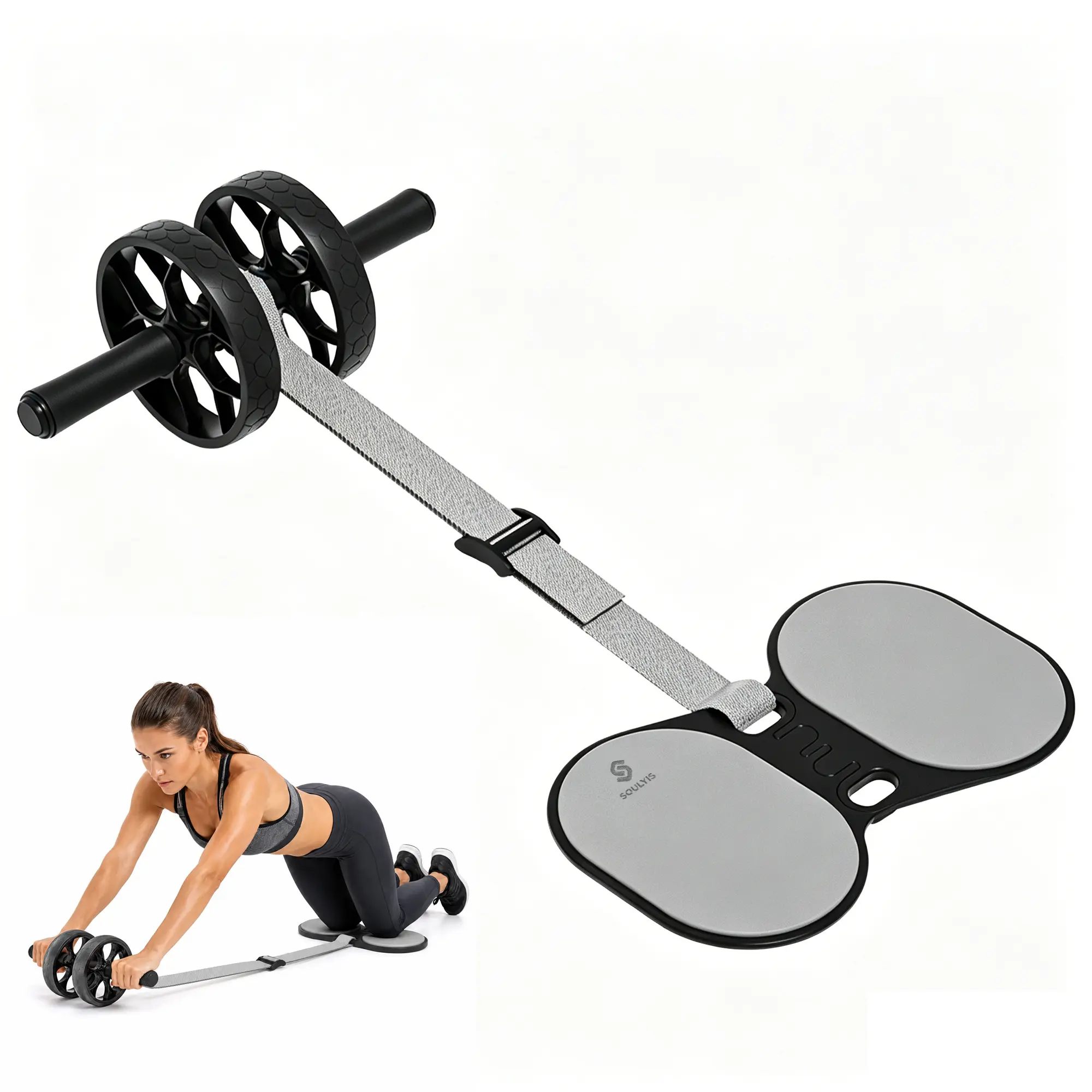Soulyis Elastic Rope Ab Wheel, double wheels with resistance band, quiet and non-slip, ab roller,home full-body training equipment, adjustable intensity,ab roller with elbow support, ergonomic handles.
