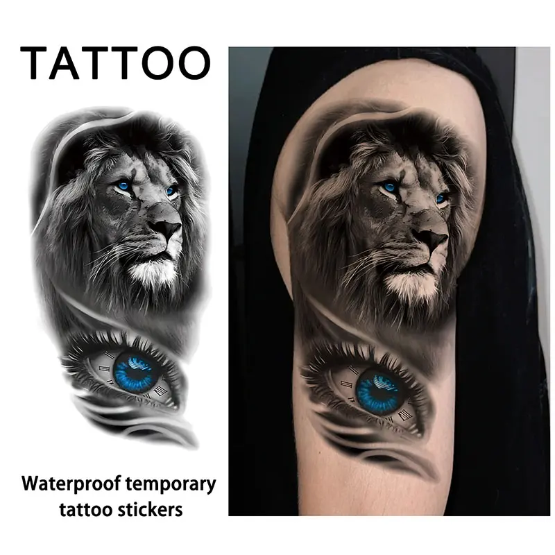 Waterproof Temporary Tattoo Sticker, Lion Design, Long-Lasting Waterproof, Realistic Non-Reflective, Women's Fake Tattoo, Arm & Leg Use, Arm Temporary Tattoos