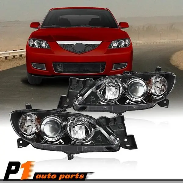 Durable Car Projector Headlights, 1* Headlights Fit for 2004-2009 Mazda M3 4-Door Sedan, Amber Black