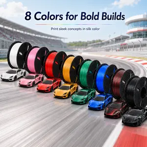 3D printer consumables: silk PLA filament, 1.75 mm diameter, 1.25 kg large spool; available in 8 options. Smooth feeding, glossy silk-like texture, low tangling filament—ideal for supercar model printing, DIY crafts, gifts, and home decor.