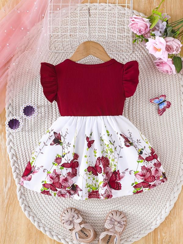 Cute Butterfly Print Baby Girl Dress, Sweet Fashion Sleeveless Party Gown, Ideal for Outdoor Walking and Parties, Baby Clothes Girl