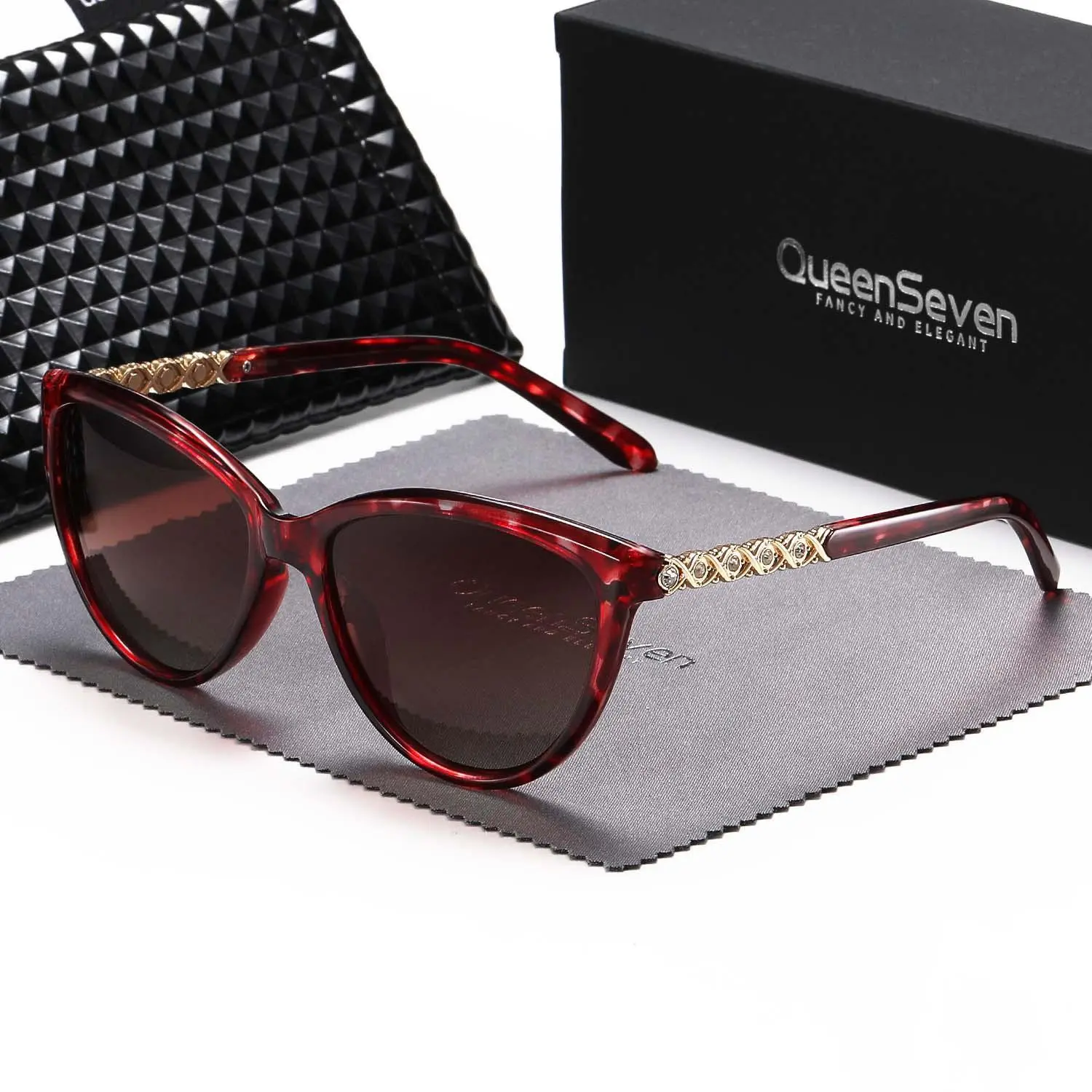 QueenSeven unisex polarized sunglasses with personality cat eye design and diamond decoration, retro sunglasses UV400