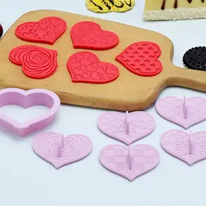 Heart Shaped Cookie Cutter, 6 Counts/set Fondant Cookie Stamp Molds, Cake Decor Tools, Baking Tools for Boys Gifts, Kitchen Accessories, Pastry Decorative Kit