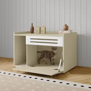 Garvee Cat Litter Box Furniture with Flip-Down Door, Spacious Hidden Enclosure Cabinet, Ventilated Covered Design for Easy Cleaning and Privacy, Available in Oak and Black Finish