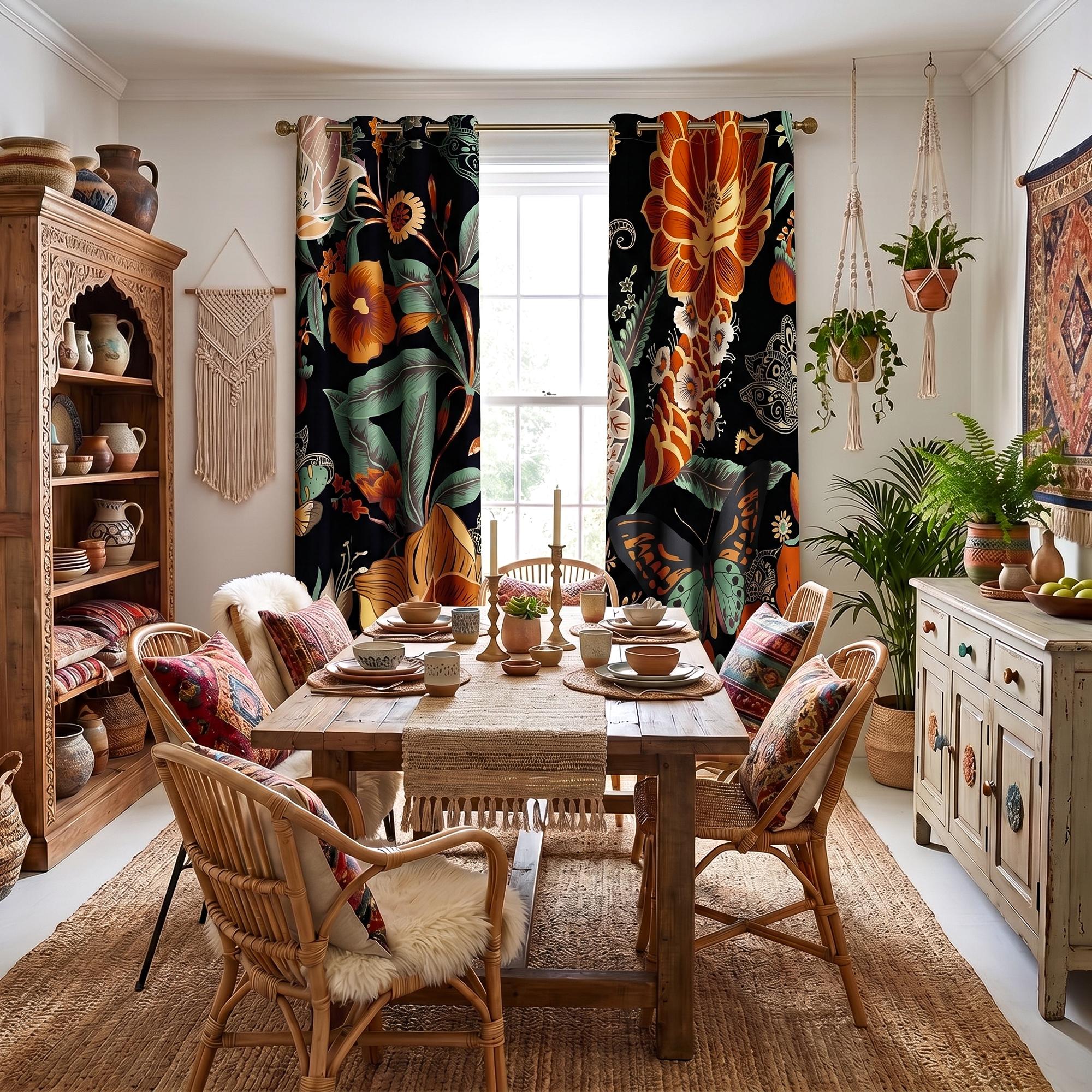 Tyrot Boho Floral 100% Blackout Privacy Grommet Curtains - 2 Panels, Mid-Century Patterned Colorful Drapes, Thermal Insulated Window Treatments, Funky Home Decor for Bedroom, Blackout Curtains, Curtains For Bedroom Tyrot Boho Floral 100% Blackout Privacy Grommet Curtains - 2 Panels, Mid-Century Patterned Colorful Drapes, Thermal Insulated Window Treatments, Funky Home Decor for Bedroom, Blackout Curtains, Curtains For Bedroom