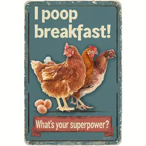 Humorous Vintage Metal Chicken Sign I Pooped Breakfast Farmhouse Wall Decor Rustic Iron Plaque for Kitchen Entryway Home Bar Restaurant Wall Hanging