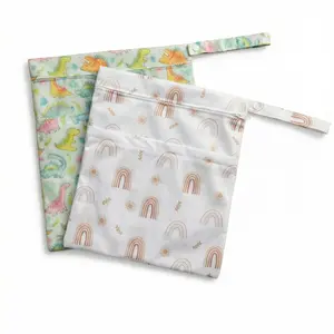 2-Pack Cartoon Print Baby Dry Wet Bags, Waterproof Reusable Diaper Storage Bag, Portable Travel Organizer for Toddlers, Multifunctional Diaper Bag