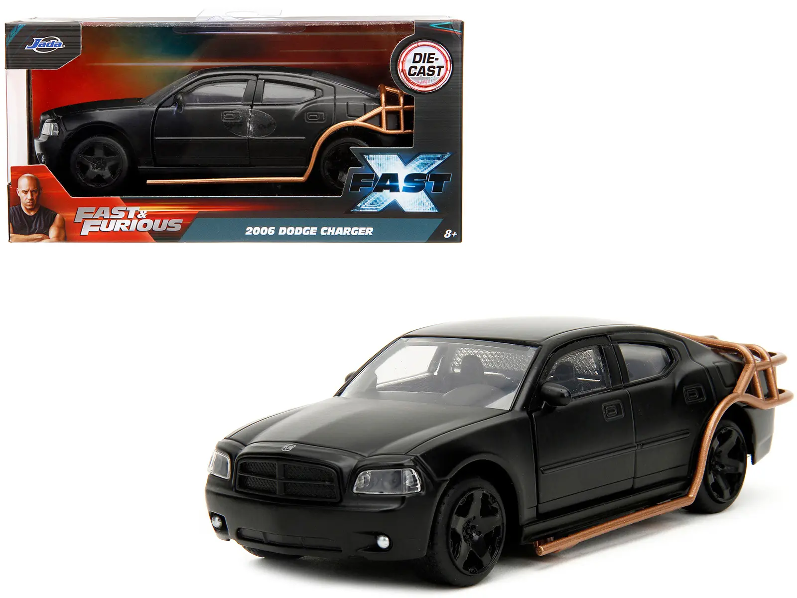 2006 Dodge Charger Matt Black with Outer Cage "Fast & Furious" Series 1/32 Diecast Model Car by Jada
