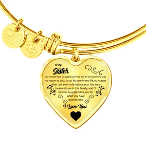 Sister Heart Bangle Bracelet, Engraving Optional, Loving Message From One Sister to Another