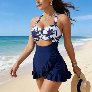 TRESCA Women's One Piece Swimsuit Ruffle Cutout Swimdress Tummy Control V Neck Wrap Swimwear Swimming Sport Clothing Beach