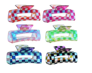6 PCS Checkered Hair Claw Clips for Thin Thick Hair Checkered Hair Clips Acrylic Small Claw Clip with Strong Hold for Women Long Short Hair - Cute And Easy Fabric Art Design for Women, Perfect for Any Occasion