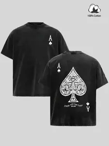 Unisex Street Style Vintage Poker Ace Print Cotton Short Sleeve T-Shirt, Fitted Graphic Tee for Y2K Gothic Fashion, Men's Gift, Suitable for streetwear, Y2K style, gothic style, and trendy outings.