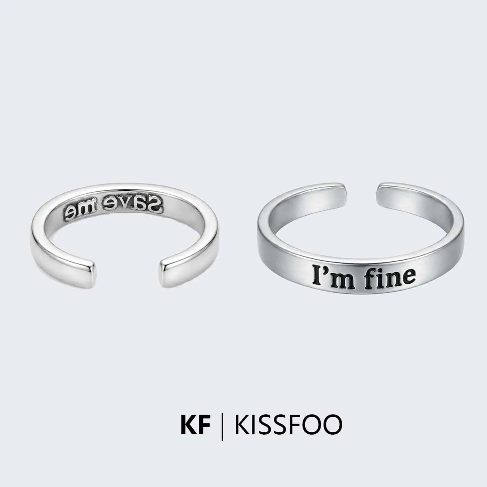 KISSFOO Engraved "Save Me" Personal Message Alphabet Letter Ring - Open Band Letter Band Ring, Everyday Fashion Costume Jewelry Accessory for Men