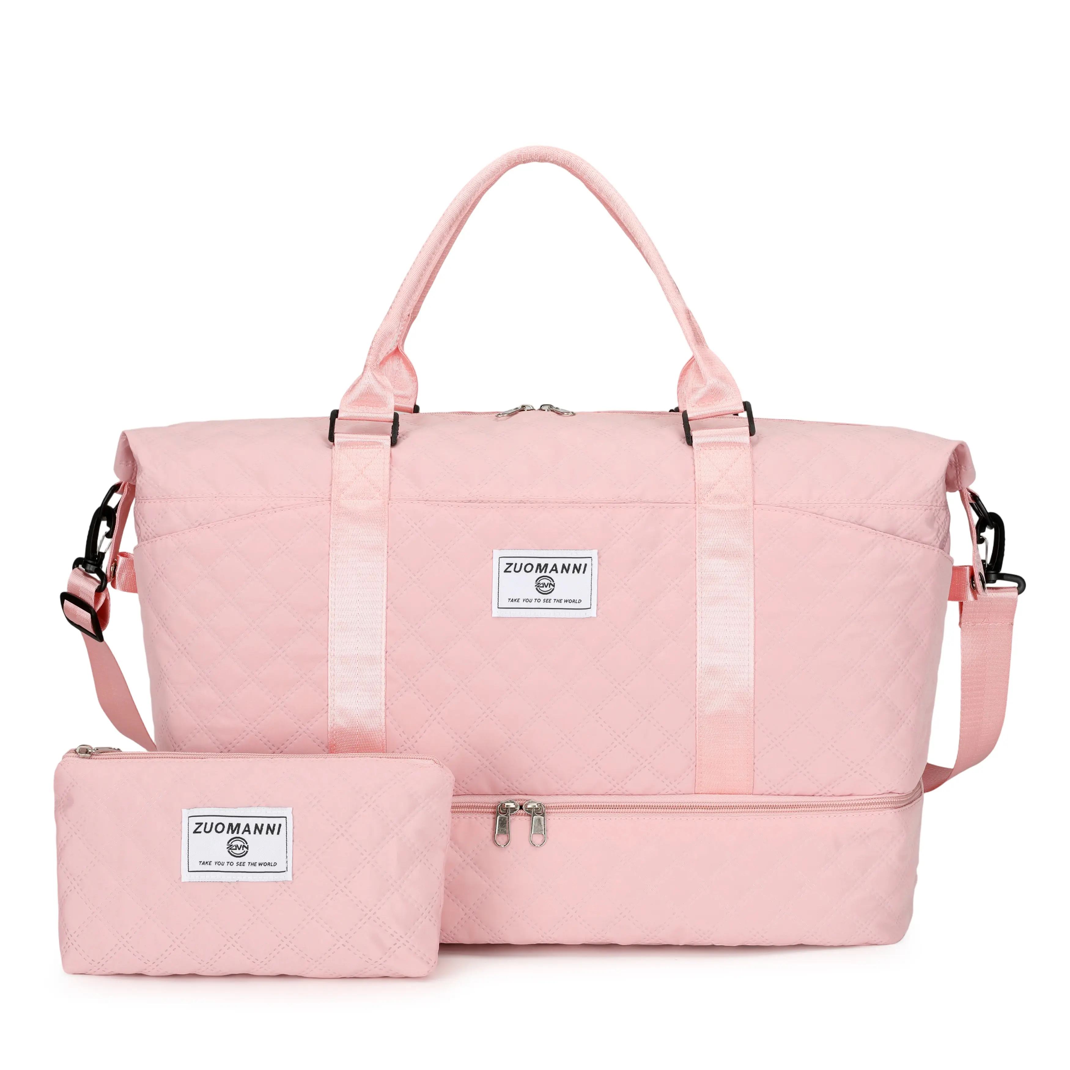 Women's 2-Piece Luggage Set with Travel Accessories - Fashionable Duffel, Dual Carry Bag, Commuter Laptop-Ready Tote, Organizer, Small Makeup Pouch, Large Capacity, Separate Shoe Comp., Multi-Pockets, for Business Travel, Camping