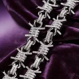 Barbed Chain Bracelet Iced Out Baguette Moissanite Full 19MM Thick Link Hip Hop Charm Box Clasp Men Women Bling Jewelry