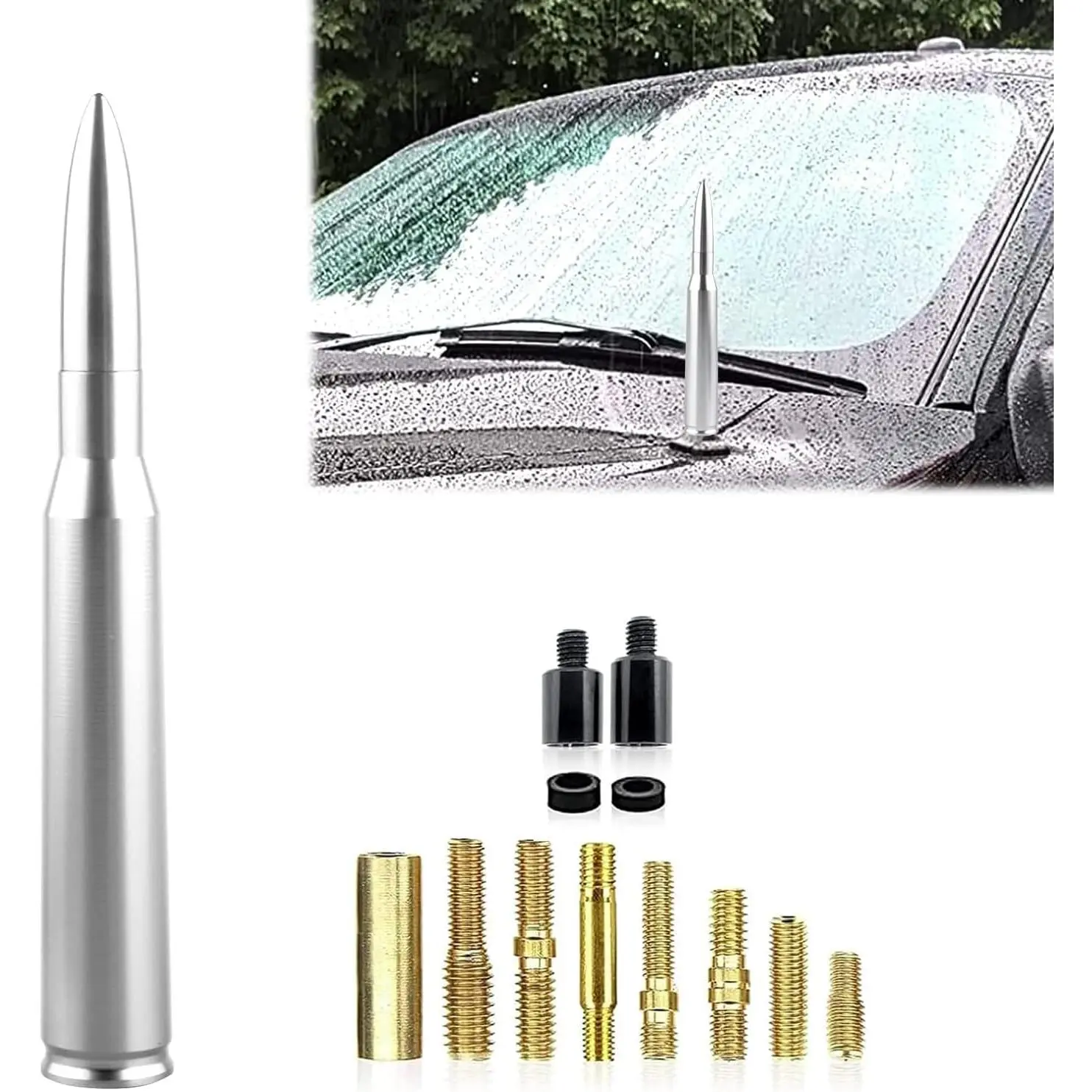 1 PC Car Bullet Antenna, 50 Cal Bullet Antenna, Antenna Topper Replacement, Heavy Duty Pickup Truck Accessories, Fit for GM Chevy Silverado 1500 2500 3500 HD GMC Sierra 1500 2500 3500 (Silver)
