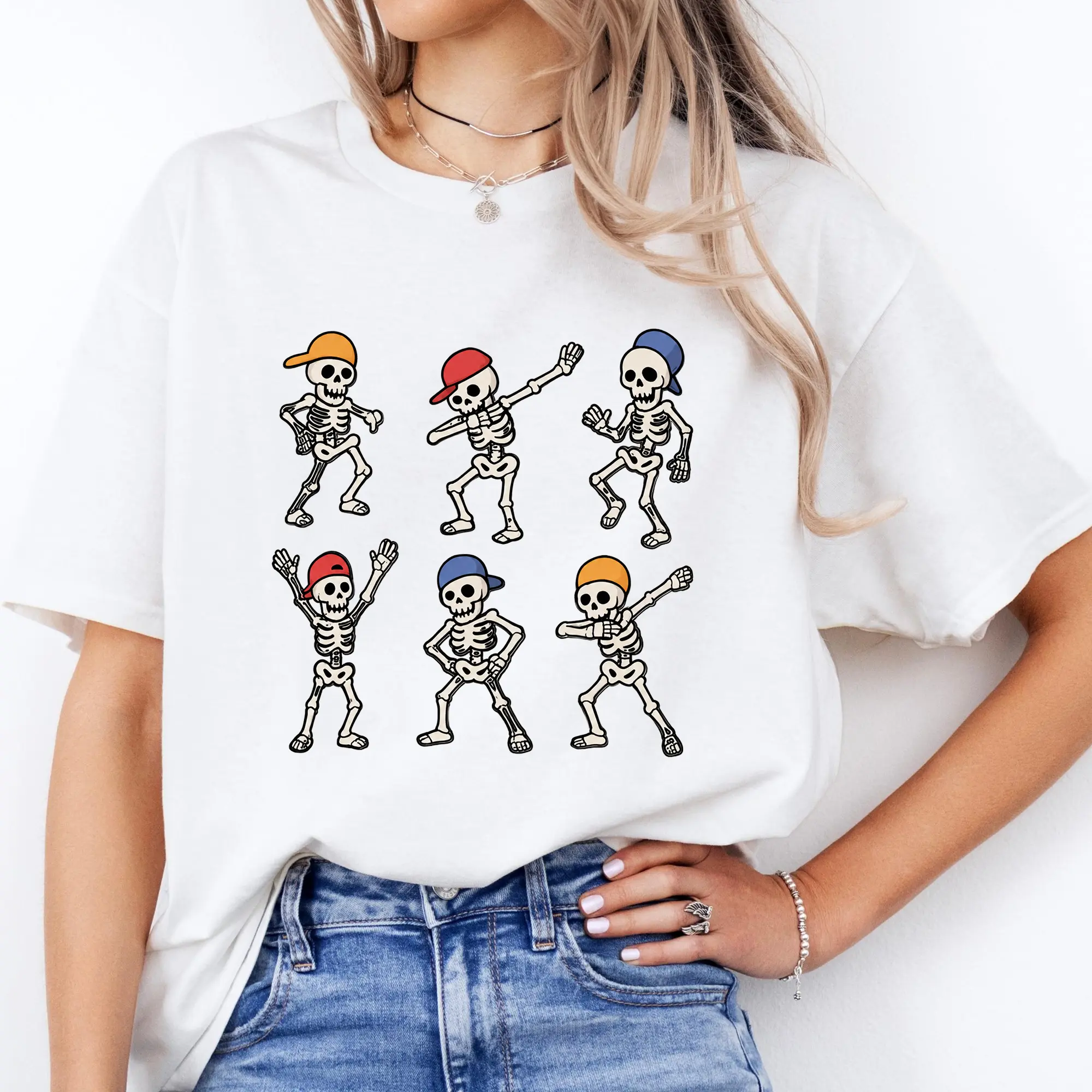 Dancing Skeleton Halloween T-Shirt, Funny Skeleton Graphic Tee, Spooky Season Shirt, Cute Halloween Dance Shirt, Skeleton Party Tee, Fall Halloween Top for Women Men