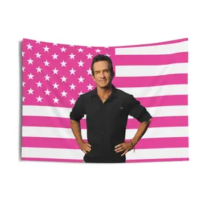 Jeff Probst Flag, Jeff Probst Indoor Wall Tapestries, Jeff Probst Pink Flag, Tapestry Wall Hanging