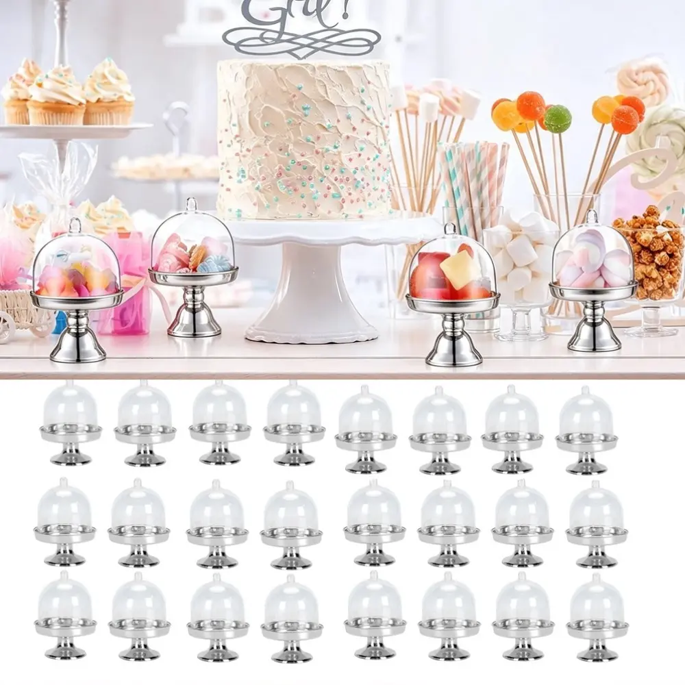 24PCS Elegant Plastic Mini Cake Stands with Dome Lids - Ideal for Chocolates, Candies And Desserts | Perfect for Weddings, Birthdays, Holidays | Versatile Display Containers for Halloween, Christmas, Thanksgiving Decor