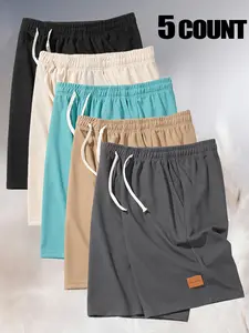 5-Piece Set of Men's Casual Fashion Loose-Fit Stretch Wear-Resistant Wrinkle-Resistant Cotton-Feel Comfortable Breathable Quick-Dry Sports Shorts Textured Versatile Waistband Drawstring Outdoor Running Trousers Suitable for Daily Commuting and Gym Wear