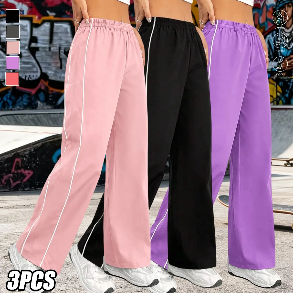Women’s casual athletic pants, loose fit, available in multiple colors, streetwear bottoms, women’s clothing