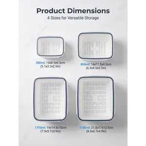 4 Pack Fridge Organizers and Storage - Stackable Fruit Storage Containers for Fridge with Removable Colander, BPA-Free Food Storage Container for Salad Berry Lettuce Vegetables Meat Keeper Fresh