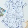 Women's All-Over Print with Short-Sleeve Top and Shorts, Comfortable Summer Sleepwear, Loungewear, Pj Set