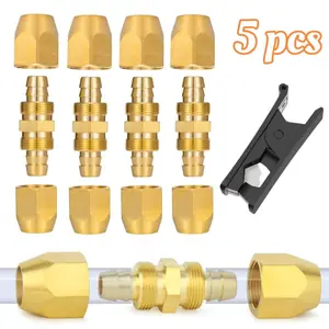 4 Pack Solid Brass Reusable Fittings For 1/4-Inch ID PU Polyurethane Hose with 1 Pcs Cutter,Air Hose Splicer End Repair Fittings for  Oil Lines,Car,Industry,Tools & Hardware,Summervibes