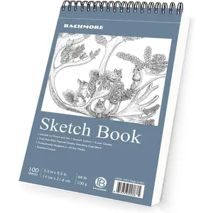 Bachmore Sketchpad 5.5X8.5 Inch (68lb/100g), 100 Sheets of Spiral Bound Sketch Book for Artist Pro & Amateurs | Marker Art, Colored Pencil, Charcoal for Sketching (1 Pack)
