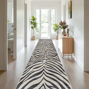 Modern Zebra Print Long Carpet, Room Living Room Rug, Office Floor Mat, Decorative Rug, Bedroom Kitchen Home Decor Indoor Decoration Supplies, Animal Printed Rug, Geometric Pattern Rug