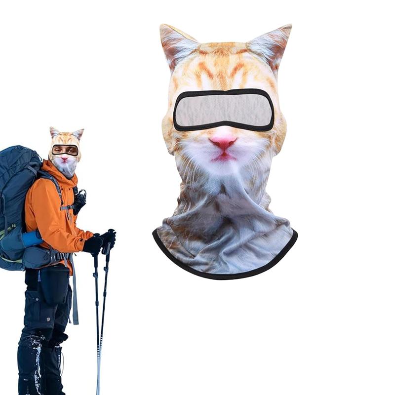 BIGWIG 3D Cat Ski Mask with Ears, All-Season Animal Head Outdoor Sports UV Protection Face Mask, Digitally Printed Mask, Cool Cat Face Cover, Suitable for Skiing, Music Festivals, Cycling, and Halloween