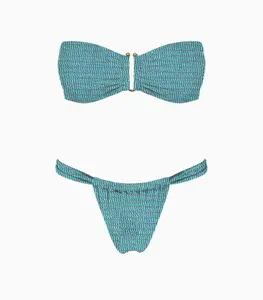 Sun bum bikini set- strapless sparkly aqua bikini with gold hardware