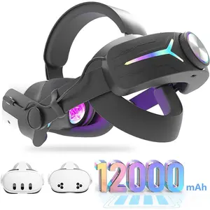 12000mAh -   Strap for  Quest 3/3S - Extends 6-8 Hours Playtime, RGB Lighting & Comfortable Fit - Elite Replacement Strap with Balanced Weight_Black