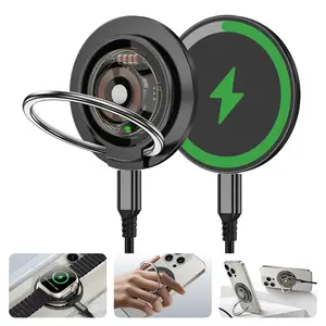 Charging Station for Apple Multiple Devices-3 in 1 Magnetic Wireless Charger with Ring Holder & Car Mount for iPhone 17 16 15 14 13 12 Pro Max Plus Watch & Airpods,Samsung