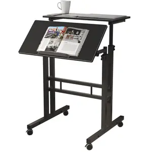 Soges Height Adjustable Rolling Desk on Wheels, Portable Sit to Stand Computer Cart, Ergonomic Workstation Laptop Table for Home Office Living Room, Black/White/Maple/Oak