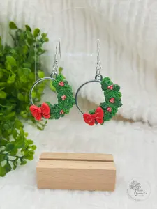Christmas Wreath Polymer Clay Earrings for Women