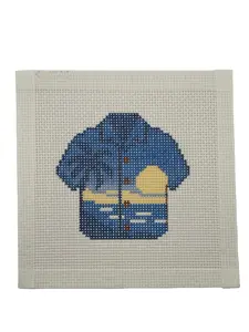 Blue Palm Hawaiian Shirt Needlepoint Canvas