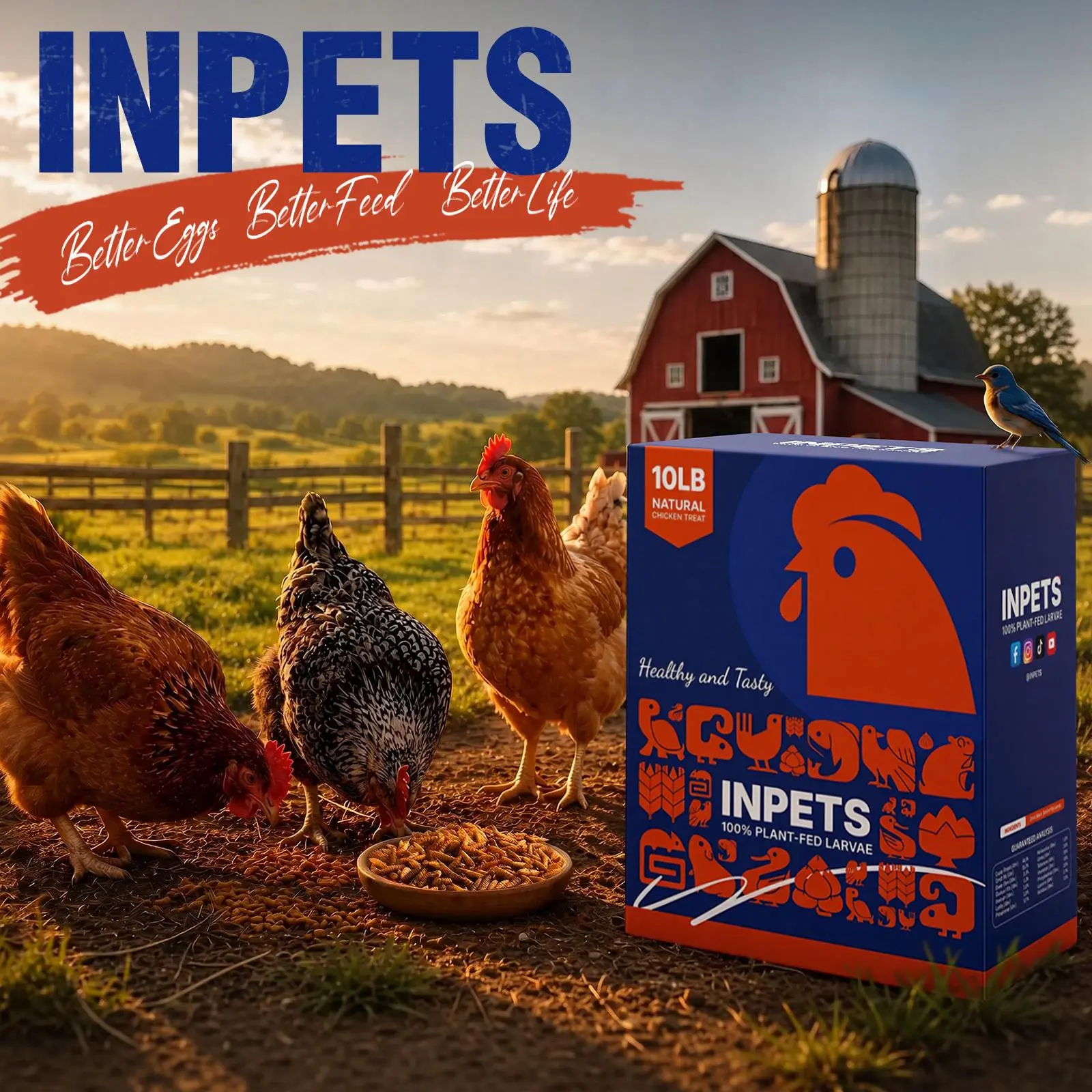 INPETS 100% Plant-Fed Dried Black Soldier Fly Larvae Chicken Treats, 10-lb/5-lb/2--lb box