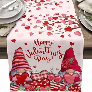 1pc,Valentine's Day Tablecloth, Sweet Love Dwarf Running Table Runner, Holiday Kitchen Decor, Indoor Outdoor Family Gathering Coffee Decoration, Party Decoration