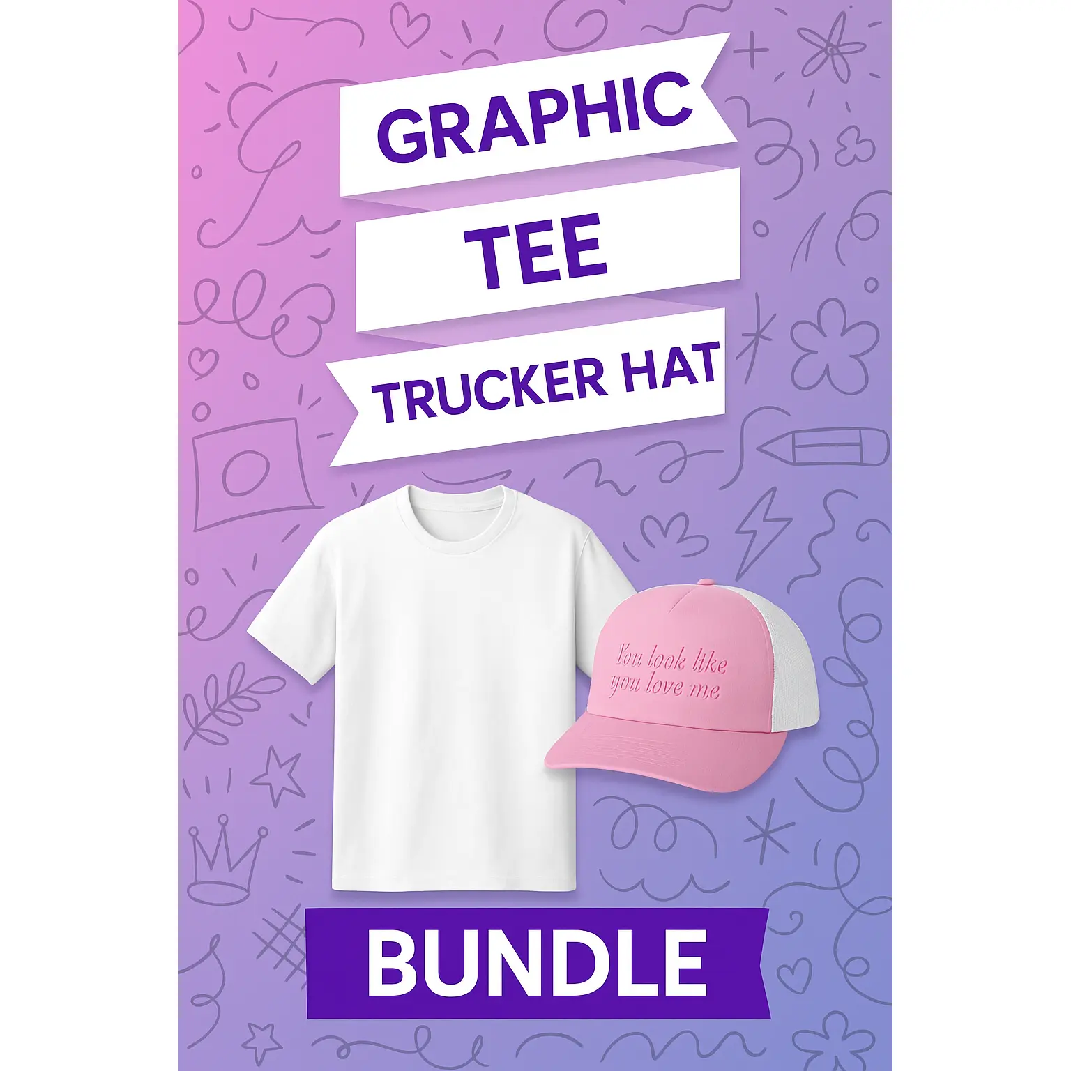 Women's Graphic Tee + Trucker Cap Bundle, Regular Fit, Bold Tee Look, Graphic Print Stands Out, Great for Casual Hangouts, Hat Adds Attitude