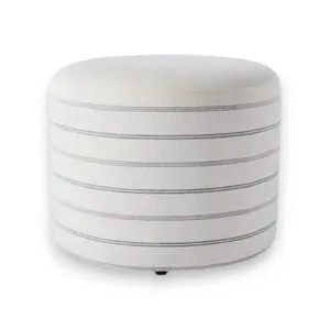 Upholstered Round Cube Ottoman – Soft Fabric Accent Seat