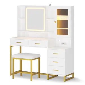 Sikaic LED Makeup Vanity Set with Upholstered Stool White