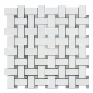 Thassos White & Blue Basketweave 12x12 Polished/Honed Marble Mosaic Tile Sample