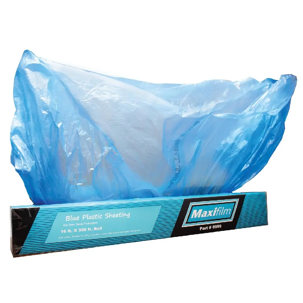 MAXIFILM Blue Plastic Cover Sheeting Boxed Roll, 16ft x 350ft, 8 Micron (0.3 Mil) Protective Film for Household Projects, Automotive Painting, Paint Adherence Support