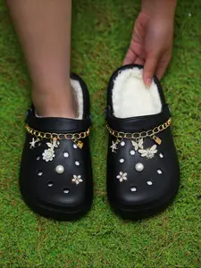 Women's Winter Warm Eva Casual Shoes, Lightweight Upper, Fleece Lined, Butterfly Chain Design, Indoor & Outdoor Footwear, Fuzzy House Slippers