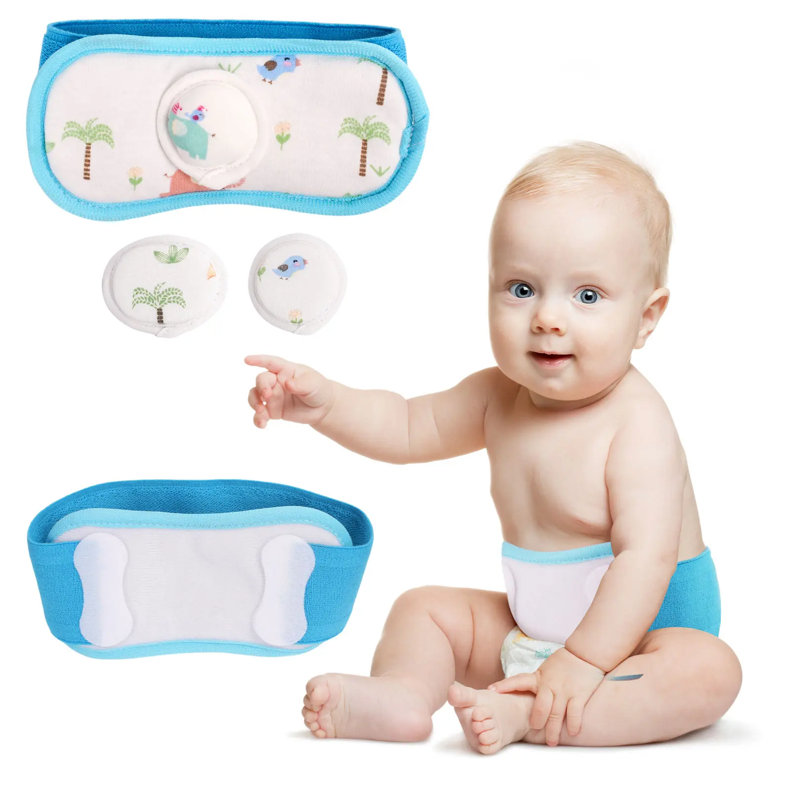 Newborns Baby Umbilical Hernia Belt - Adjustable Soft Belly Band Belly Binder, Comfortable & Breathable High-Elastic Mesh Cotton Wrap with 3 Pads, Prop 65 Safe Navel Support for Daily & Home Care