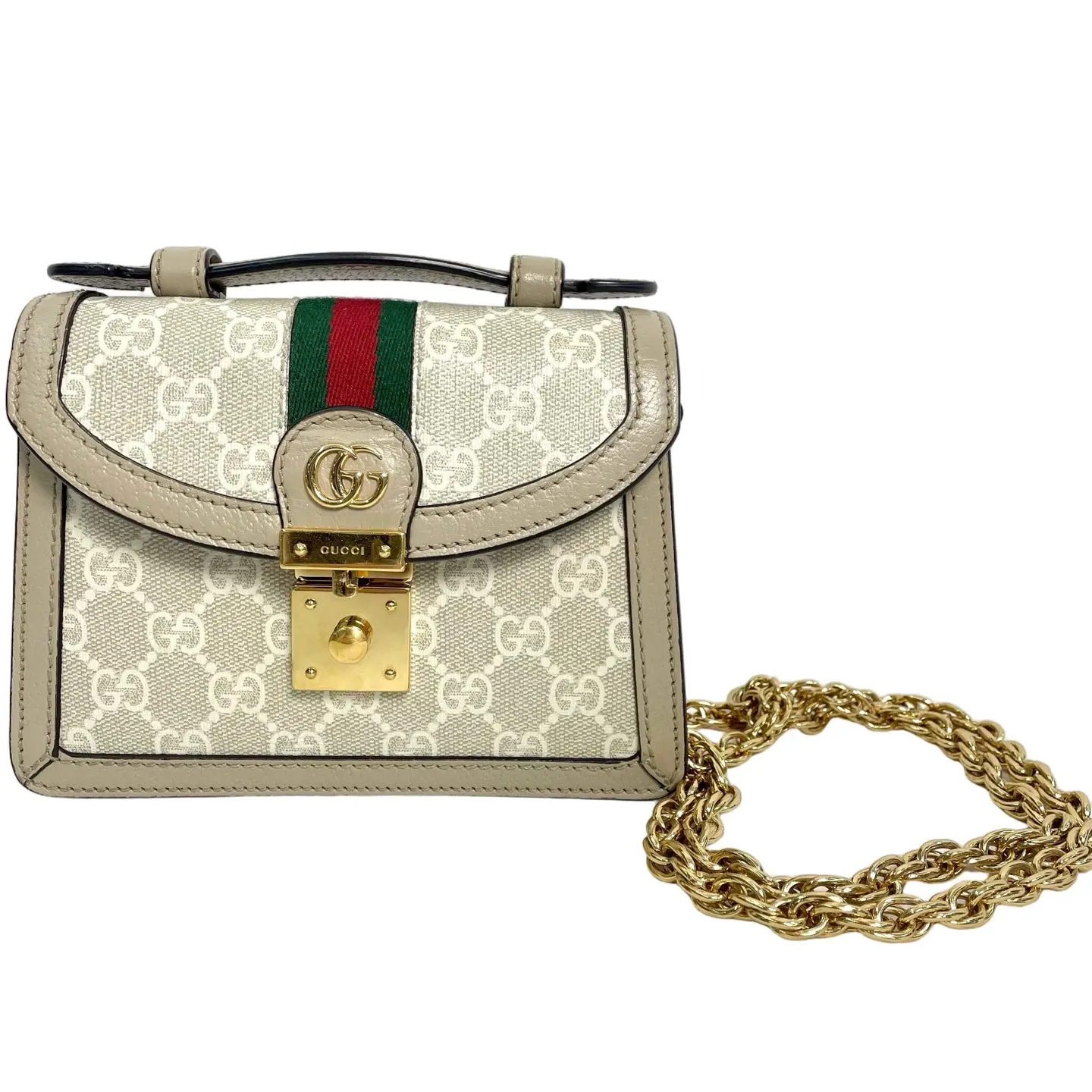 Pre-owned canvas crossbody bag Gucci Ophidia Mini Top Handle Bag in White GG Supreme Canvas