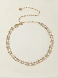 New Luxury Rhinestone Metal Belt Chain, Rose Gold Silver Color Waist Belt for Dresses, Slimming and Versatile Accessory