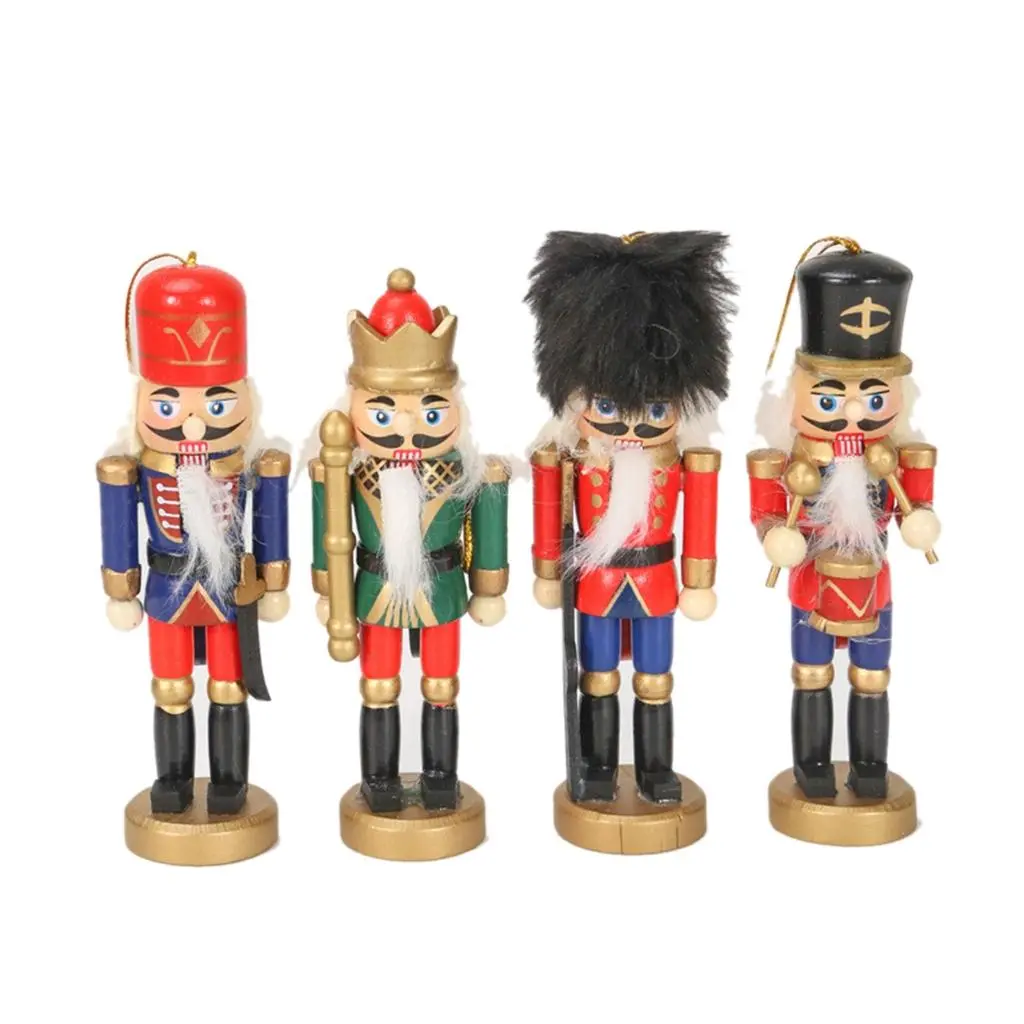 Festive Wood Nutcrackers Soldier Dolls Set of 4 for Christmas Tree